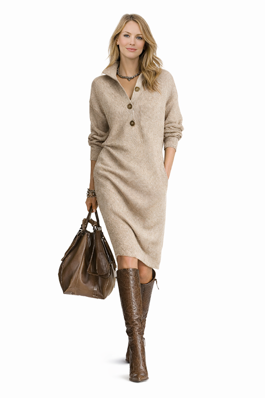Vestido Midi de Punto con Botones